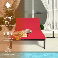 Tangkula 2-Person Patio Lounge Chair, Outdoor Rattan Double Wicker Daybed Chaise Lounge Chair