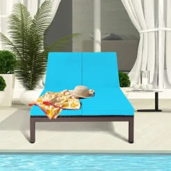Tangkula 2-Person Patio Lounge Chair, Outdoor Rattan Double Wicker Daybed Chaise Lounge Chair