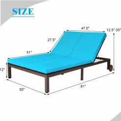 Tangkula 2-Person Patio Lounge Chair, Outdoor Rattan Double Wicker Daybed Chaise Lounge Chair