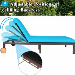 Tangkula 2-Person Patio Lounge Chair, Outdoor Rattan Double Wicker Daybed Chaise Lounge Chair