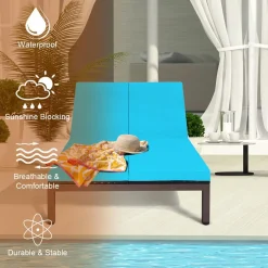 Tangkula 2-Person Patio Lounge Chair, Outdoor Rattan Double Wicker Daybed Chaise Lounge Chair
