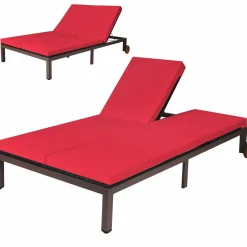 Tangkula 2-Person Patio Lounge Chair, Outdoor Rattan Double Wicker Daybed Chaise Lounge Chair