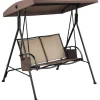 Tangkula 2-Person Patio Swing, Outdoor Porch Swing with Adjustable Canopy & 2 Storage Pocket