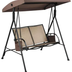 Tangkula 2-Person Patio Swing, Outdoor Porch Swing with Adjustable Canopy & 2 Storage Pocket