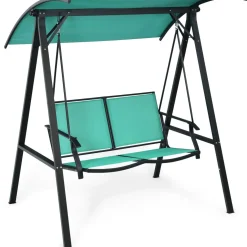 Tangkula 2-Person Patio Swing, Weather Resistant Glider with Adjustable Canopy