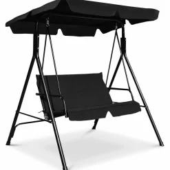 Tangkula 2-Person Patio Swing, Outdoor Yard Swing with Canopy & Cushion, Weather Resistant Steel Lounge Swing Chair