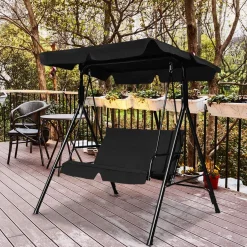Tangkula 2-Person Patio Swing, Outdoor Yard Swing with Canopy & Cushion, Weather Resistant Steel Lounge Swing Chair