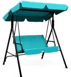 Tangkula 2-Person Patio Swing, Outdoor Yard Swing with Canopy & Cushion, Weather Resistant Steel Lounge Swing Chair