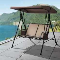 Tangkula 2-Person Patio Swing, Outdoor Porch Swing with Adjustable Canopy & 2 Storage Pocket
