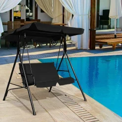 Tangkula 2-Person Patio Swing, Outdoor Yard Swing with Canopy & Cushion, Weather Resistant Steel Lounge Swing Chair