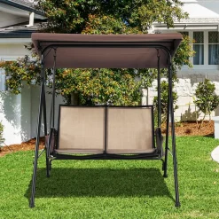 Tangkula 2-Person Patio Swing, Outdoor Porch Swing with Adjustable Canopy & 2 Storage Pocket