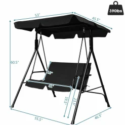 Tangkula 2-Person Patio Swing, Outdoor Yard Swing with Canopy & Cushion, Weather Resistant Steel Lounge Swing Chair