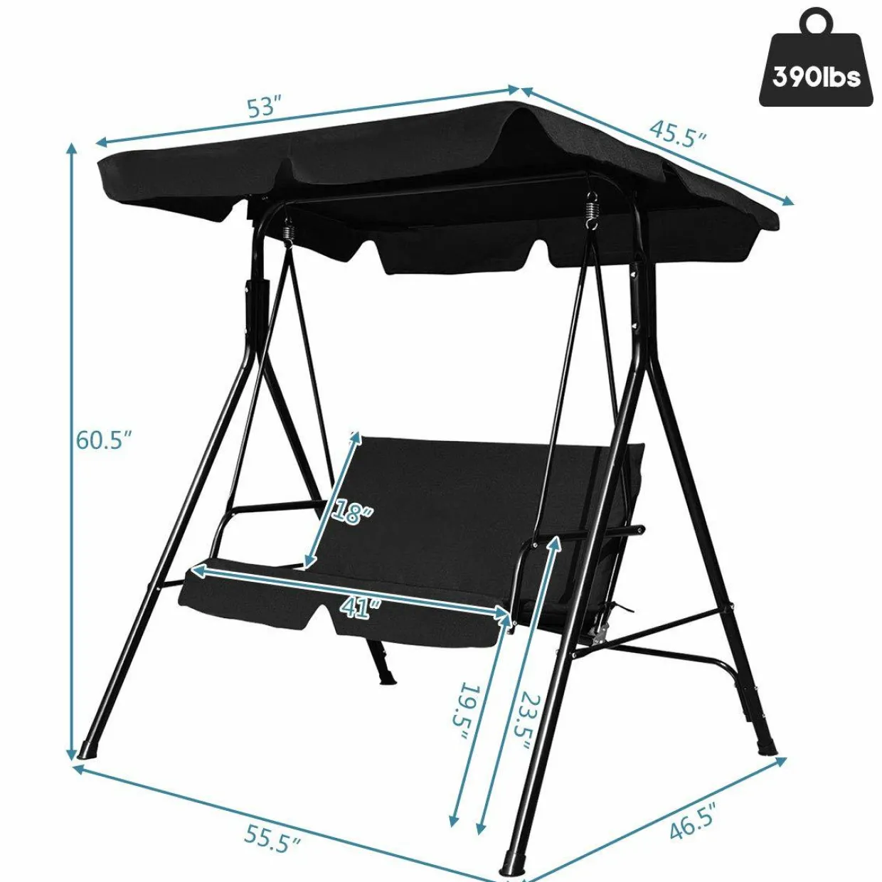Tangkula 2-Person Patio Swing, Outdoor Yard Swing with Canopy & Cushion, Weather Resistant Steel Lounge Swing Chair