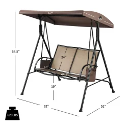 Tangkula 2-Person Patio Swing, Outdoor Porch Swing with Adjustable Canopy & 2 Storage Pocket