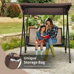 Tangkula 2-Person Patio Swing, Outdoor Porch Swing with Adjustable Canopy & 2 Storage Pocket