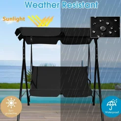Tangkula 2-Person Patio Swing, Outdoor Yard Swing with Canopy & Cushion, Weather Resistant Steel Lounge Swing Chair