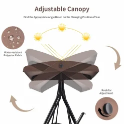 Tangkula 2-Person Patio Swing, Outdoor Porch Swing with Adjustable Canopy & 2 Storage Pocket