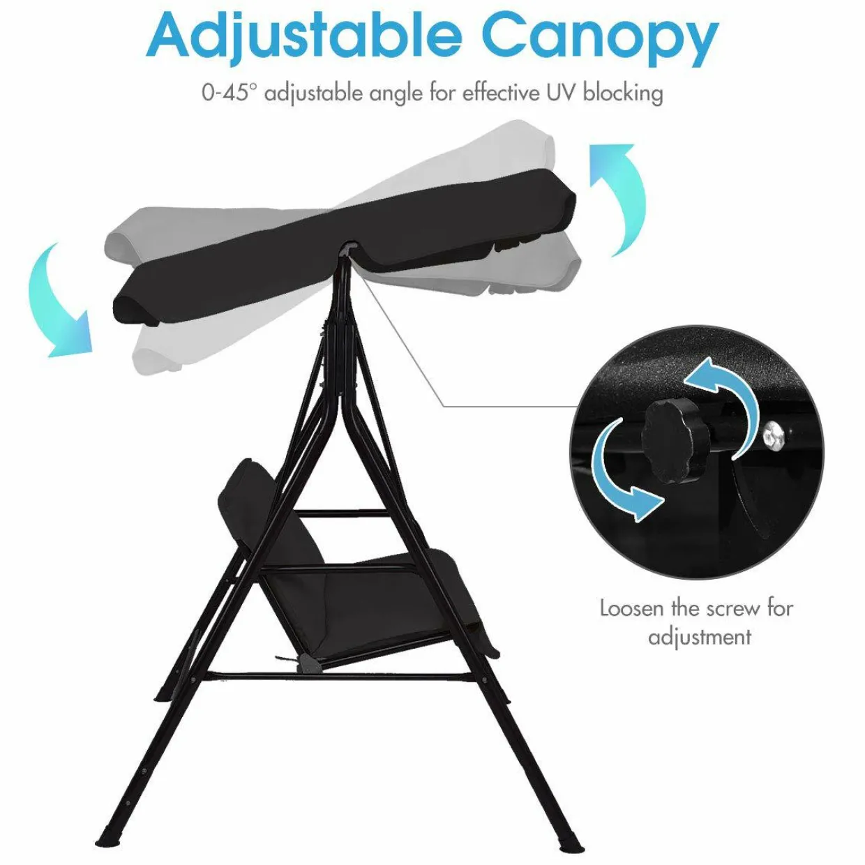 Tangkula 2-Person Patio Swing, Outdoor Yard Swing with Canopy & Cushion, Weather Resistant Steel Lounge Swing Chair