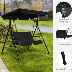 Tangkula 2-Person Patio Swing, Outdoor Yard Swing with Canopy & Cushion, Weather Resistant Steel Lounge Swing Chair
