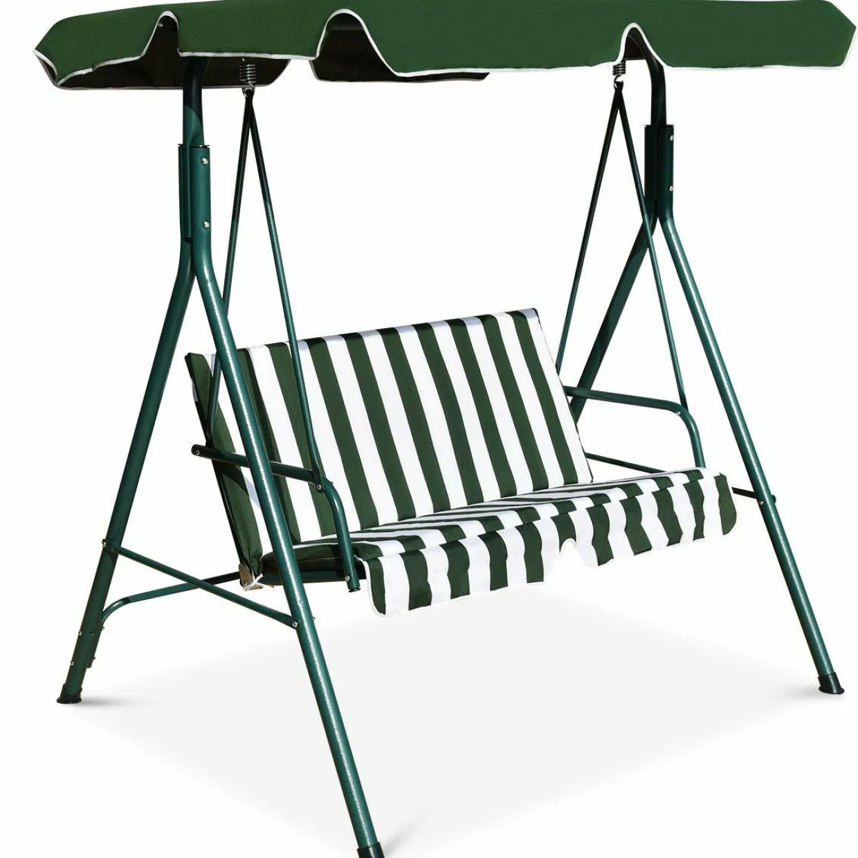 Tangkula 2-Person Patio Swing, Outdoor Yard Swing with Canopy & Cushion, Weather Resistant Steel Lounge Swing Chair