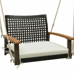 Tangkula 1-Person Rattan Porch Swing with Cushion
