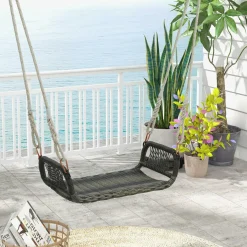 Tangkula 1-Person Rattan Porch Swing, Outdoor Single Swing Chair Bench