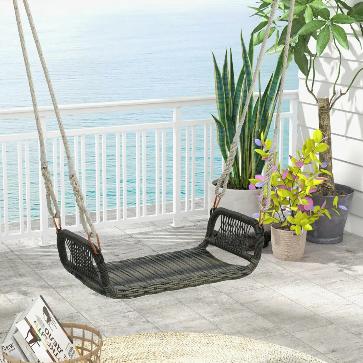 Tangkula 1-Person Rattan Porch Swing, Outdoor Single Swing Chair Bench