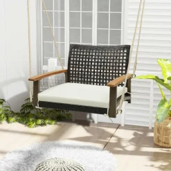 Tangkula 1-Person Rattan Porch Swing with Cushion