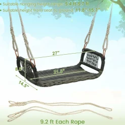 Tangkula 1-Person Rattan Porch Swing, Outdoor Single Swing Chair Bench