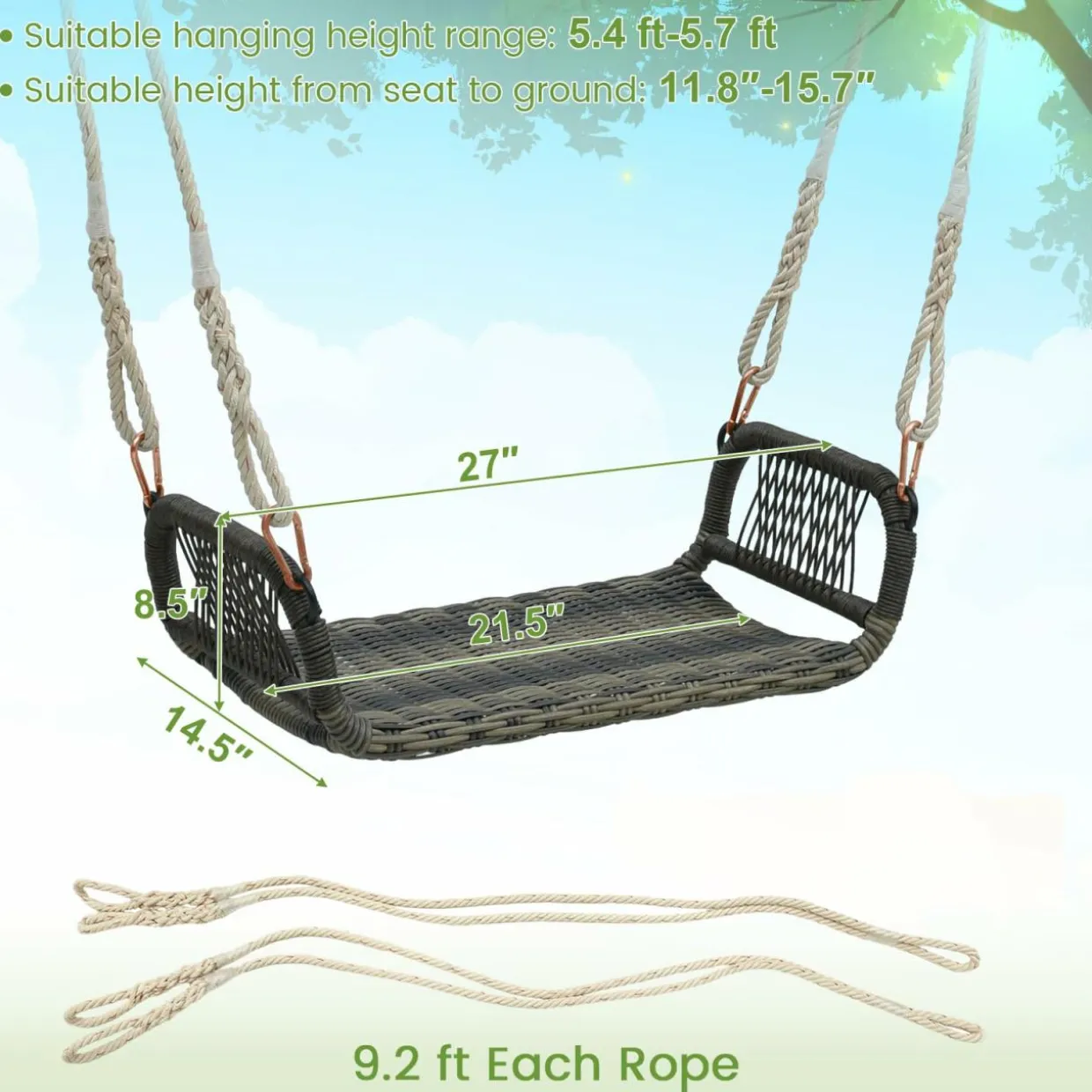 Tangkula 1-Person Rattan Porch Swing, Outdoor Single Swing Chair Bench