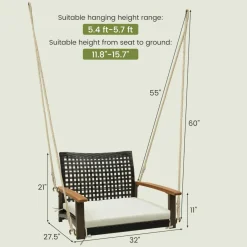 Tangkula 1-Person Rattan Porch Swing with Cushion