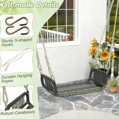 Tangkula 1-Person Rattan Porch Swing, Outdoor Single Swing Chair Bench