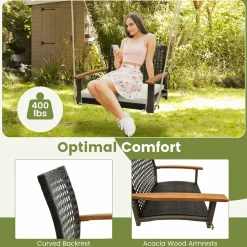 Tangkula 1-Person Rattan Porch Swing with Cushion