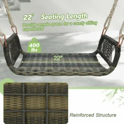 Tangkula 1-Person Rattan Porch Swing, Outdoor Single Swing Chair Bench