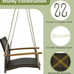 Tangkula 1-Person Rattan Porch Swing with Cushion