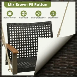 Tangkula 1-Person Rattan Porch Swing with Cushion