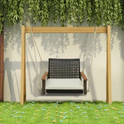 Tangkula 1-Person Rattan Porch Swing with Cushion
