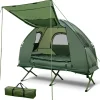 Tangkula 1-Person Tent Cot, Foldable Camping Tent with Air Mattress, Sleeping Bag, Elevated Single Cot Tent with Carrying Bag