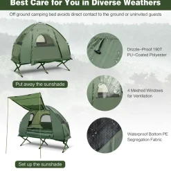 Tangkula 1-Person Tent Cot, Foldable Camping Tent with Air Mattress, Sleeping Bag, Elevated Single Cot Tent with Carrying Bag