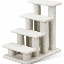 Tangkula Pet Stairs for Cats and Dogs, 4-Step Carpeted Ladder Ramp Cat Climber Cat Scratching Post