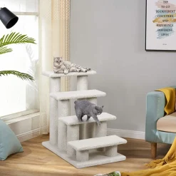 Tangkula Pet Stairs for Cats and Dogs, 4-Step Carpeted Ladder Ramp Cat Climber Cat Scratching Post