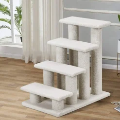 Tangkula Pet Stairs for Cats and Dogs, 4-Step Carpeted Ladder Ramp Cat Climber Cat Scratching Post
