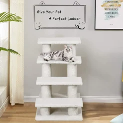 Tangkula Pet Stairs for Cats and Dogs, 4-Step Carpeted Ladder Ramp Cat Climber Cat Scratching Post