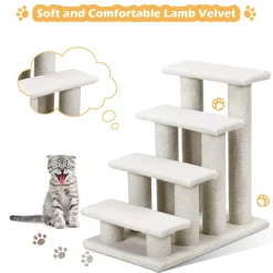 Tangkula Pet Stairs for Cats and Dogs, 4-Step Carpeted Ladder Ramp Cat Climber Cat Scratching Post