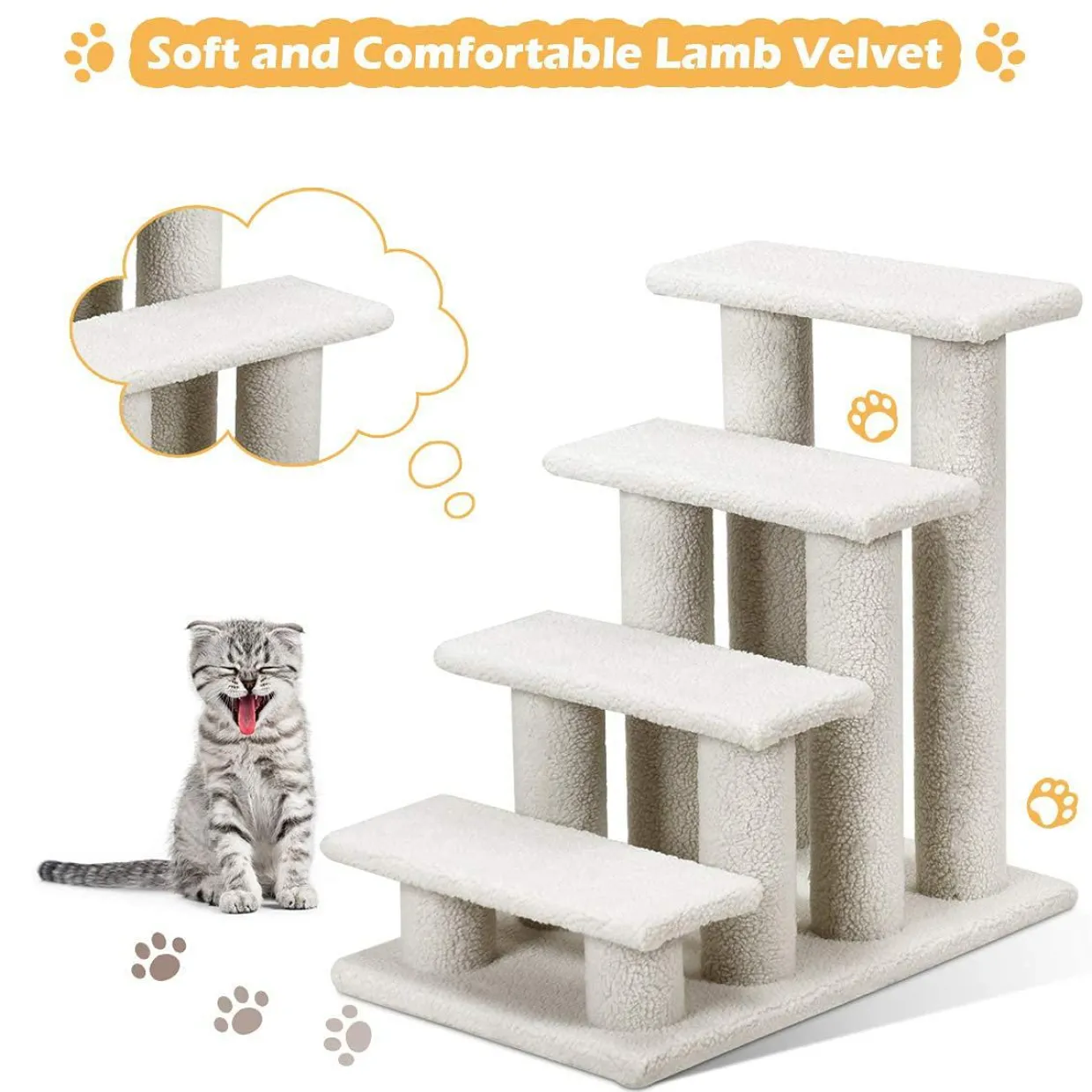 Tangkula Pet Stairs for Cats and Dogs, 4-Step Carpeted Ladder Ramp Cat Climber Cat Scratching Post