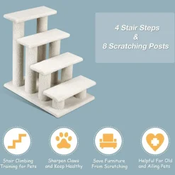 Tangkula Pet Stairs for Cats and Dogs, 4-Step Carpeted Ladder Ramp Cat Climber Cat Scratching Post
