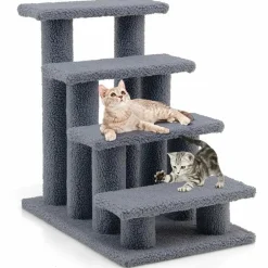 Tangkula Pet Stairs for Cats and Dogs, 4-Step Carpeted Ladder Ramp Cat Climber Cat Scratching Post