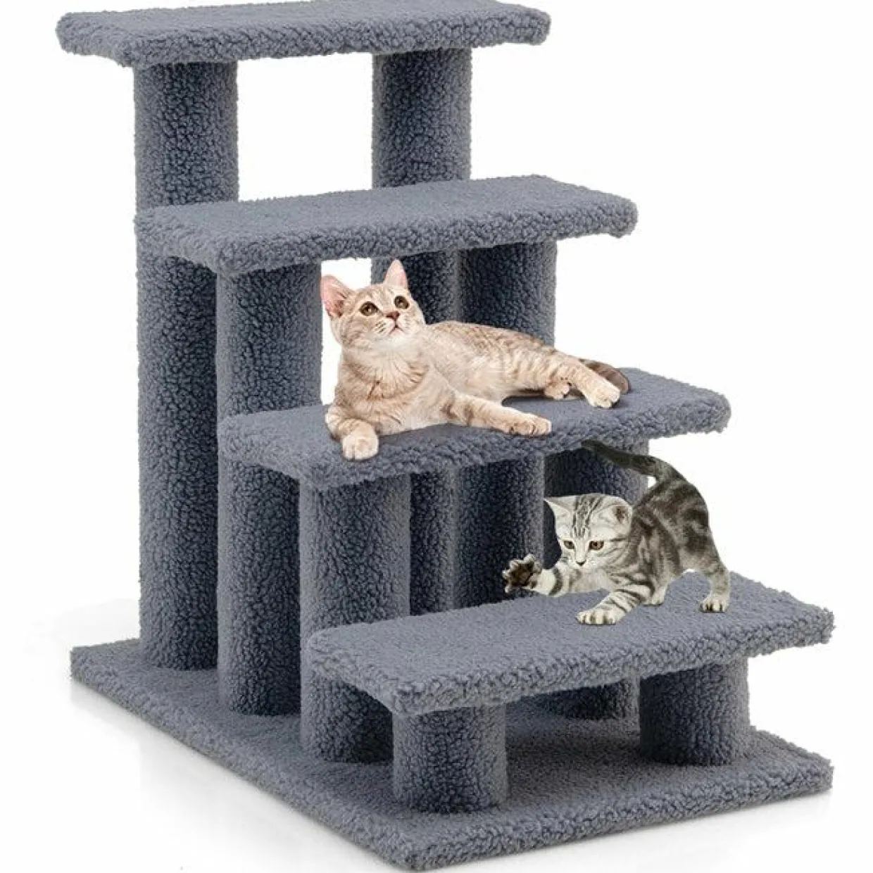 Tangkula Pet Stairs for Cats and Dogs, 4-Step Carpeted Ladder Ramp Cat Climber Cat Scratching Post