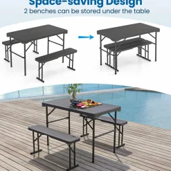 Tangkula Picnic Table with 2 Benches