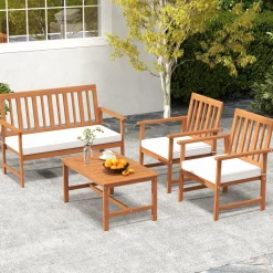 Tangkula 4/8-Piece Acacia Wood Patio Conversation Set